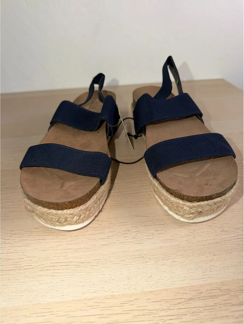 ANA A New Approach Navy Espadrille Platform Sandals Size 10 Cork Wedge Slip‑On N